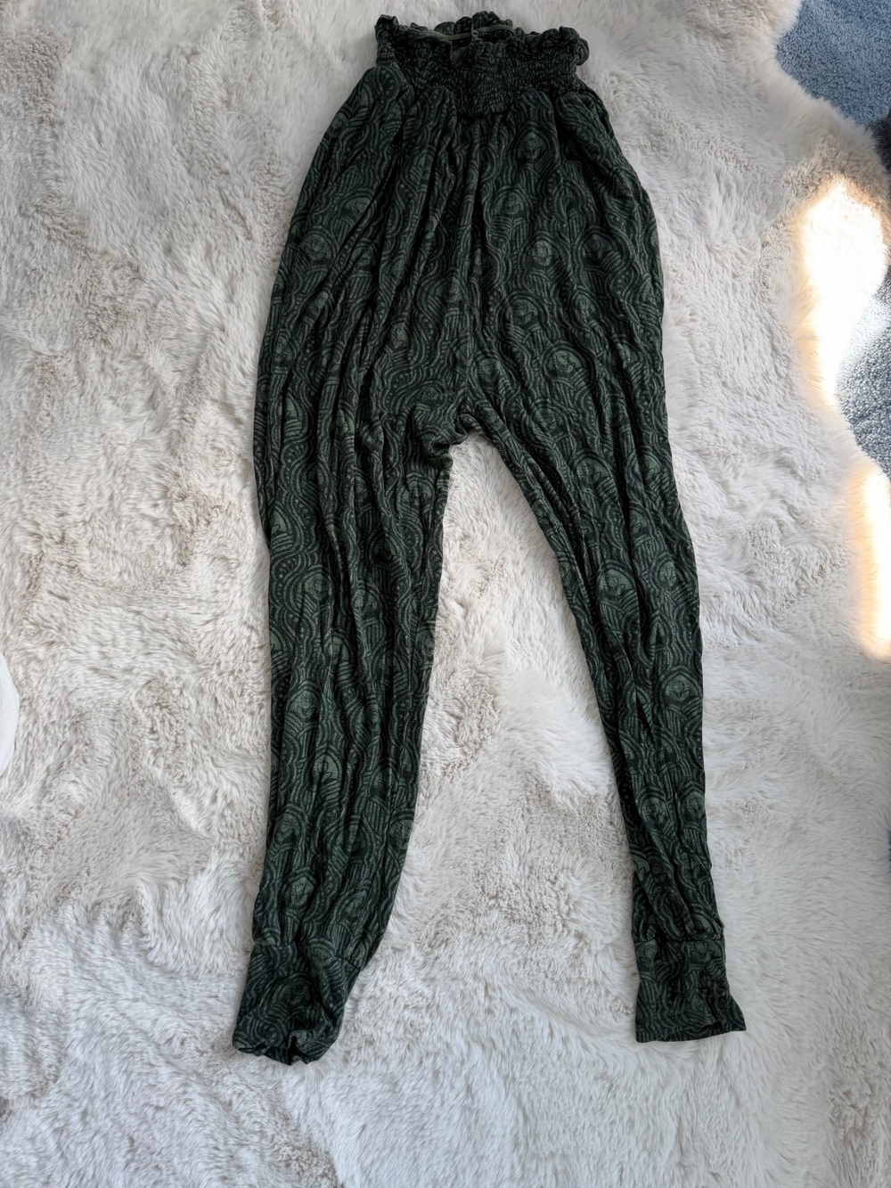High-Waist Green Printed Harem Joggers